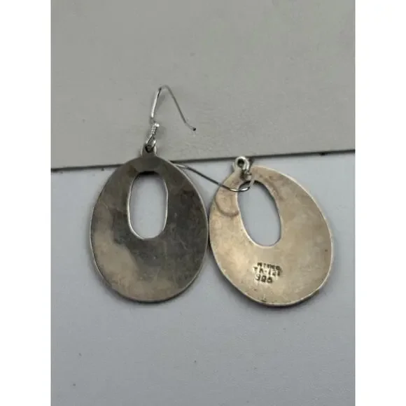 TM-121 Taxco Mexico Sterling Silver Pierced Earrings Inlaid Stone - Picture 7 of 12